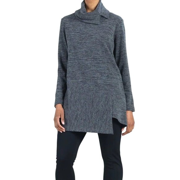 Clara Sunwoo Small Heather Asymmetric Cowl Neck Tunic Gray Long Sleeve USA - Picture 1 of 11